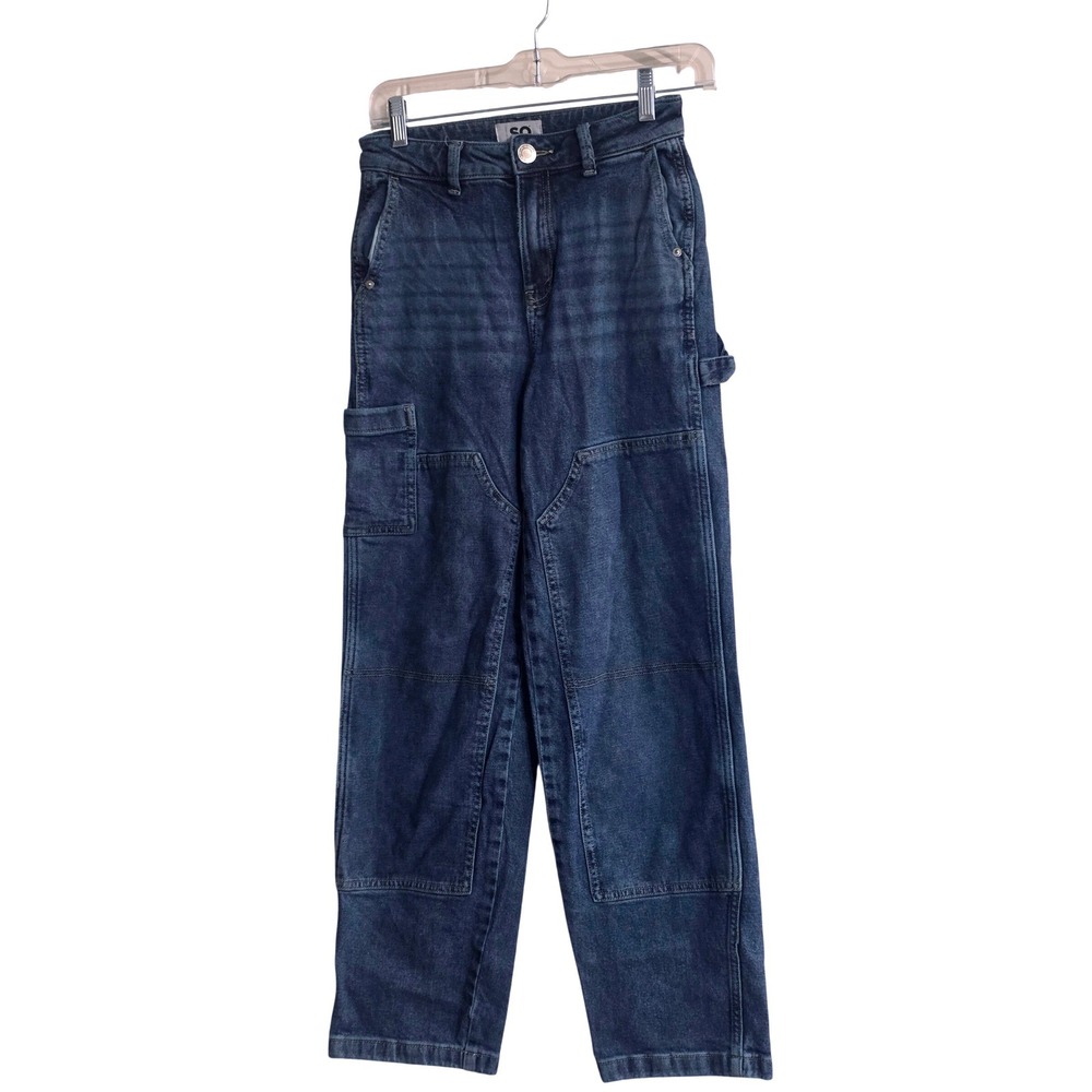 SO Heritage Women High Rise Carpenter Jeans Dark Wash Blue Straight Leg Sz 0/24w
